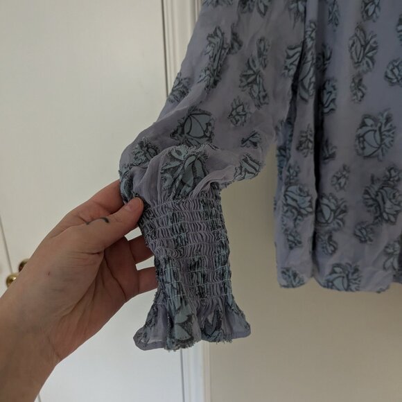 Rebecca Taylor Floral-print Mocknecktop In Silverbird Size 8 - Picture 4 of 8